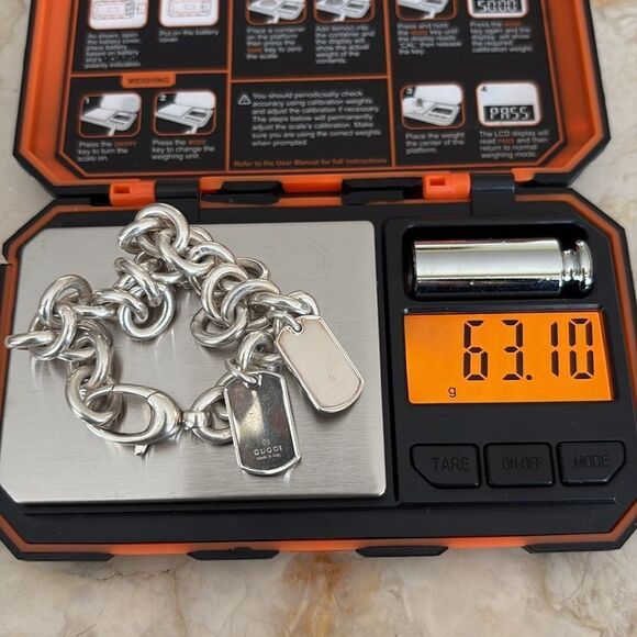 Gucci 925 Sterling Silver Double Dog Tag Solid Oval Rolo Link Bracelet Unisex - Picture 11 of 11